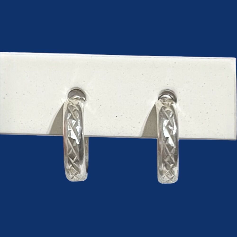Wheeler Sterling Silver Diamond Cut Earrings Dainty Textured Mini Hoops Tiny